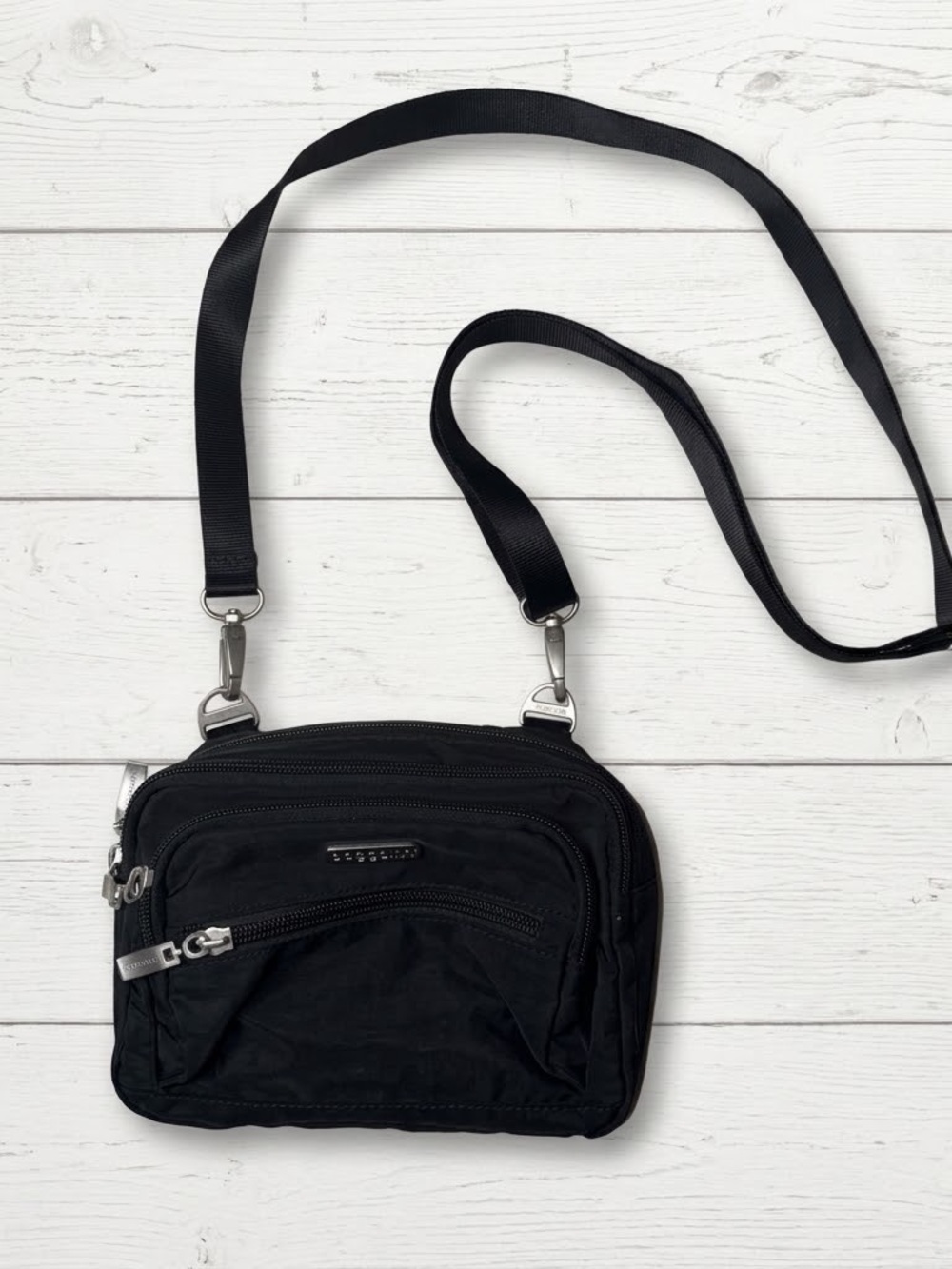 Baggallini Triple Zip Crossbody Bag Black Nylon Water Resistant Travel